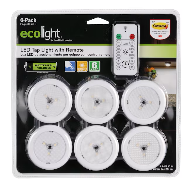 Ecolight 6-Pack 3-in Battery Puck Light Dimmable with Remote