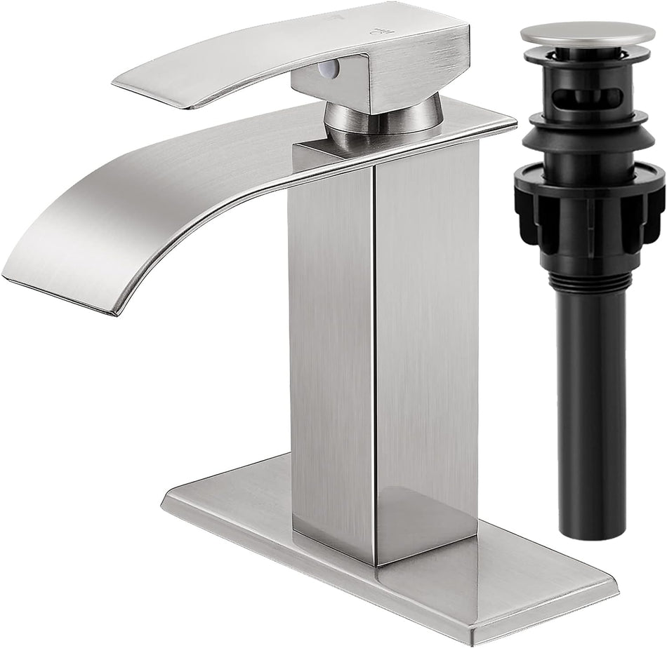 KZH Single Handle Waterfall Bathroom Faucet (Brushed Nickel)