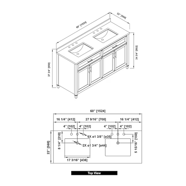 allen + roth Lancashire 60-in Chambray Blue Undermount Double Sink Bathroom Vanity with White Engineered Stone Top