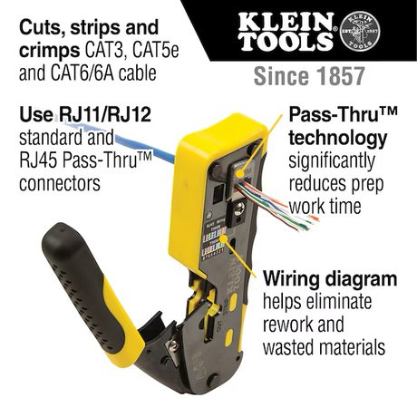 Klein Tools Ratcheting Cable Crimper for Pass-Thru(TM) Data Crimper