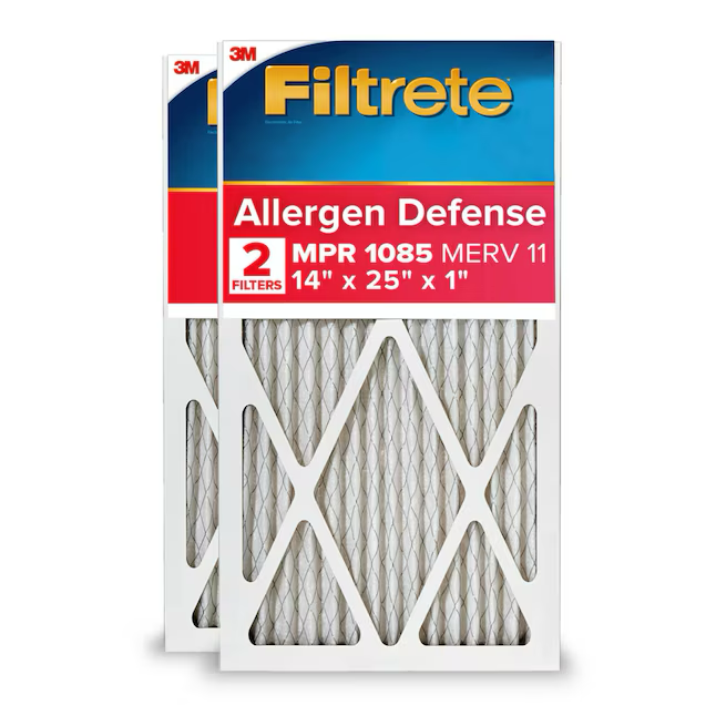 Filtro de aire plisado electrostático Filtrete Allergen Defense Extra de 14 pulgadas de ancho x 25 pulgadas de largo x 1 pulgada MERV 11 1085 MPR (paquete de 2)