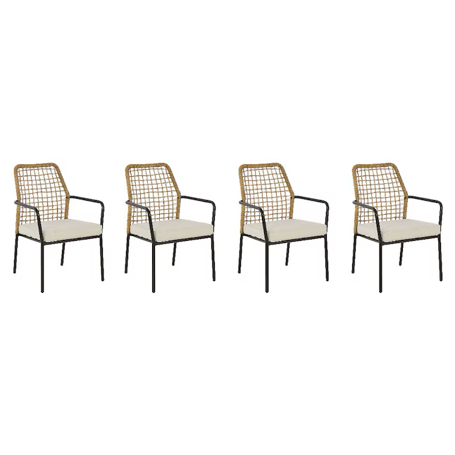 Origin 21 Clairmont Set of 4 Wicker Black Steel Frame Stationary Dining Chair with Off-white Cushioned Seat