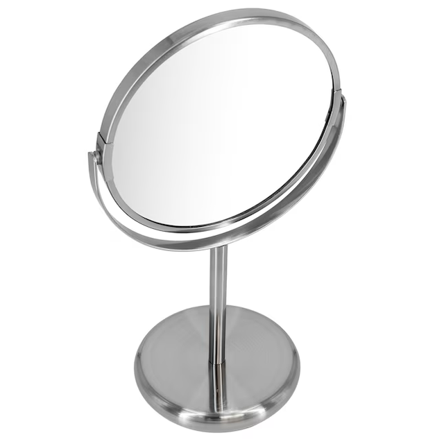 allen + roth 5-in x 12.5-in Brushed Stainless Steel Double-sided 5X Magnifying Freestanding Vanity Mirror