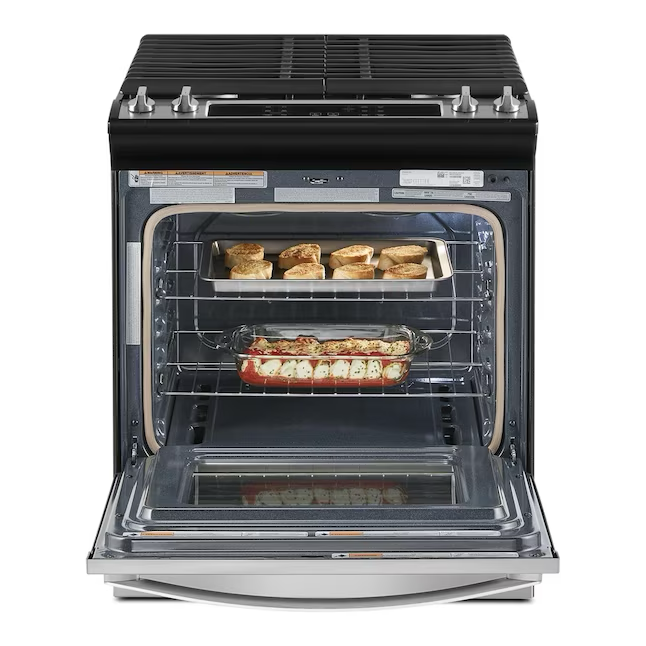 Whirlpool 30-in 4 Burners 5-cu ft Self-cleaning Slide-in Natural Gas Range (Fingerprint Resistant Stainless Steel)