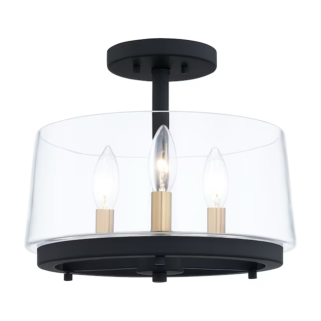 Quoizel Whitlock 3-Light 12-in Matte Black and Brushed Weathered Brass Semi-Flush mount light