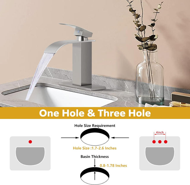 KZH Single Handle Waterfall Bathroom Faucet (Brushed Nickel)