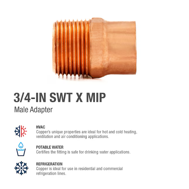 SABER SELECT 3/4-in SWT x 3/4-in MIP Copper Male Adapter