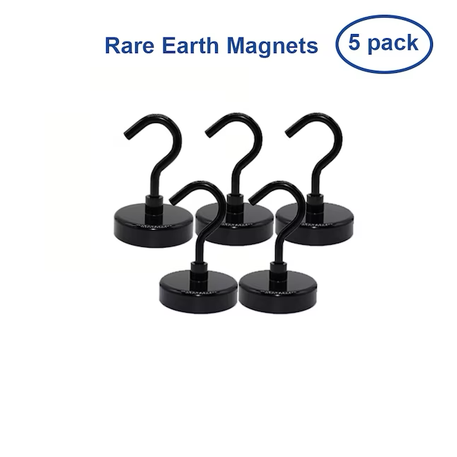 RELIABILT Rare Earth Neodymium 5-Pack Black Magnetic Storage/Utility Hook (Capacity)