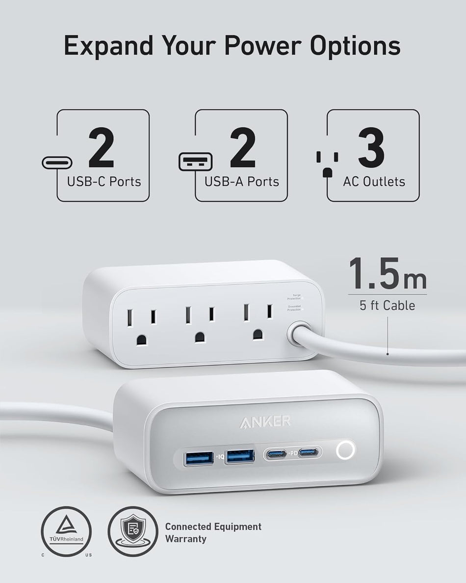 Anker 525 Charging Station, 7-in-1 USB C Power Strip (Aurora White)