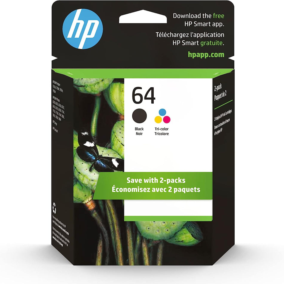 Cartuchos de tinta HP 64 negro/tricolor (paquete de 2) 