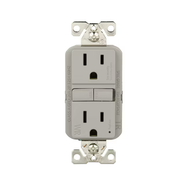 Eaton 15-Amp 125-volt Tamper Resistant Weather Resistant GFCI Residential Decorator Outlet, Gray