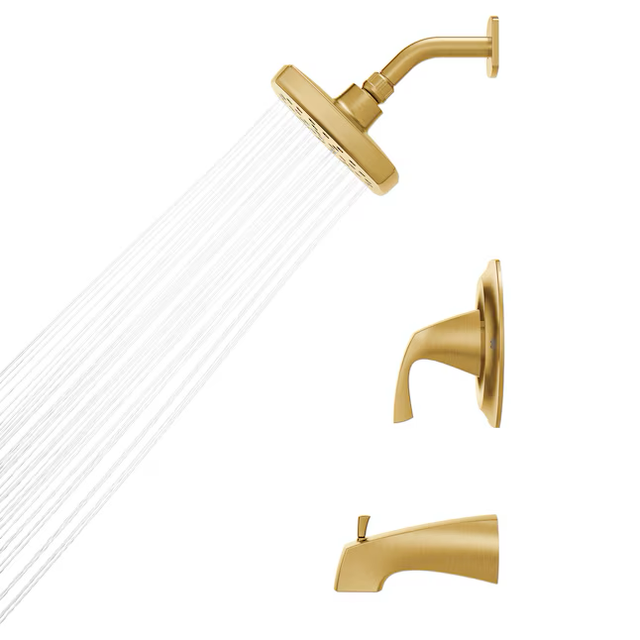 Moen Lindor Brushed Gold 1-handle Single Function Square Bathtub and Shower Faucet Valve Included