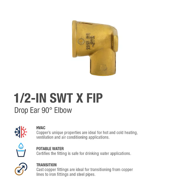 Streamline 1/2-in SWT x 1/2-in FIP Cast Brass 90-Degree Drop Ear Elbow