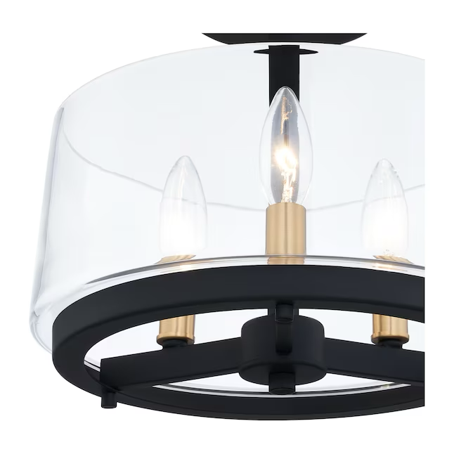 Quoizel Whitlock 3-Light 12-in Matte Black and Brushed Weathered Brass Semi-Flush mount light