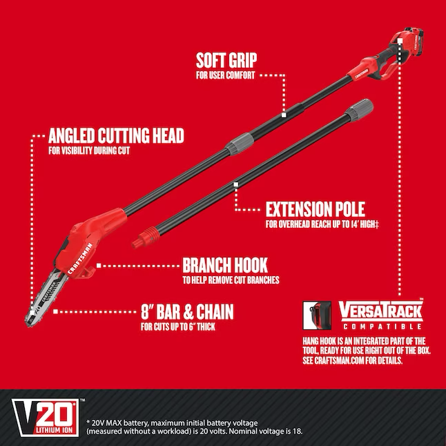 CRAFTSMAN V20 20-volt Max 8-in Battery Pole Saw (Battery and Charger Included)