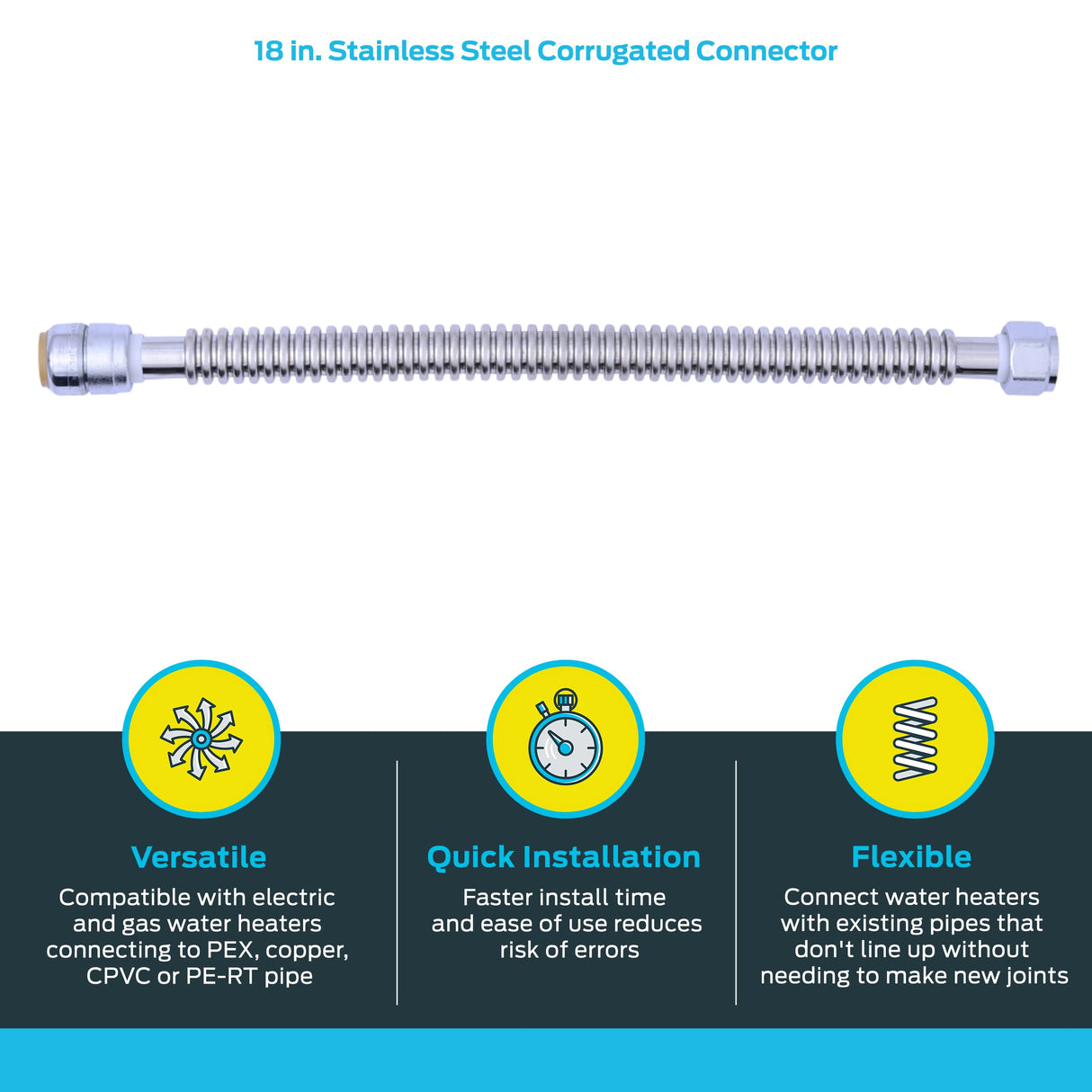 SharkBite 3/4 in. Push-to-Connect x 3/4 in. FIP x 18 in. Corrugated Stainless Steel Water Heater Connector