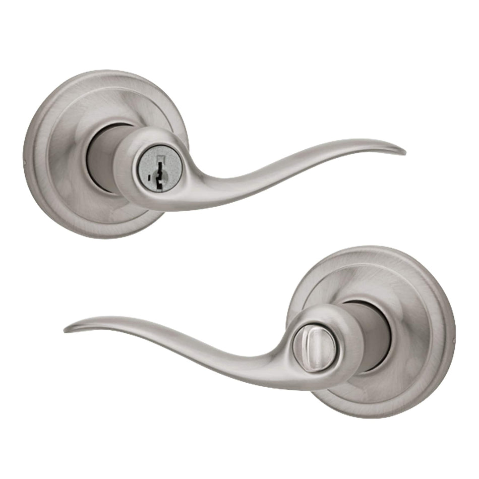 Kwikset Signatures Tustin Satin Nickel Smartkey Manija universal para puerta de entrada con llave