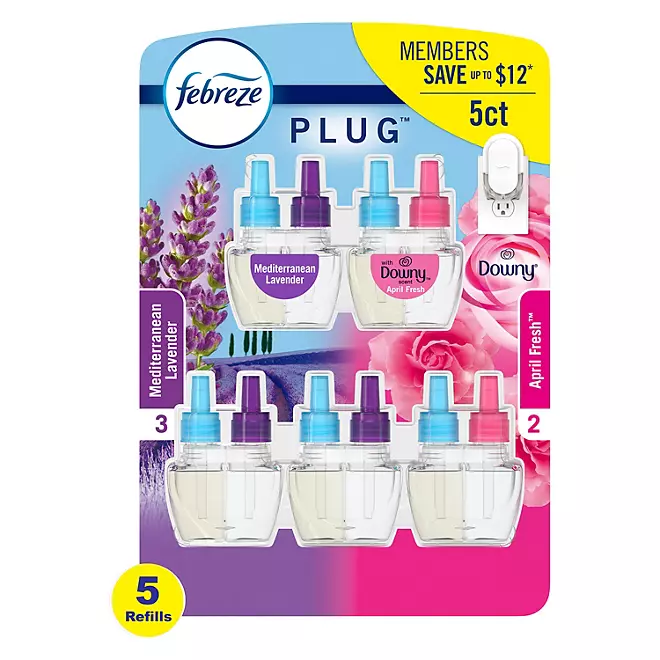 Febreze PLUG Air Freshener Refills, Mediterranean Lavender + Downy April Fresh 5 ct.