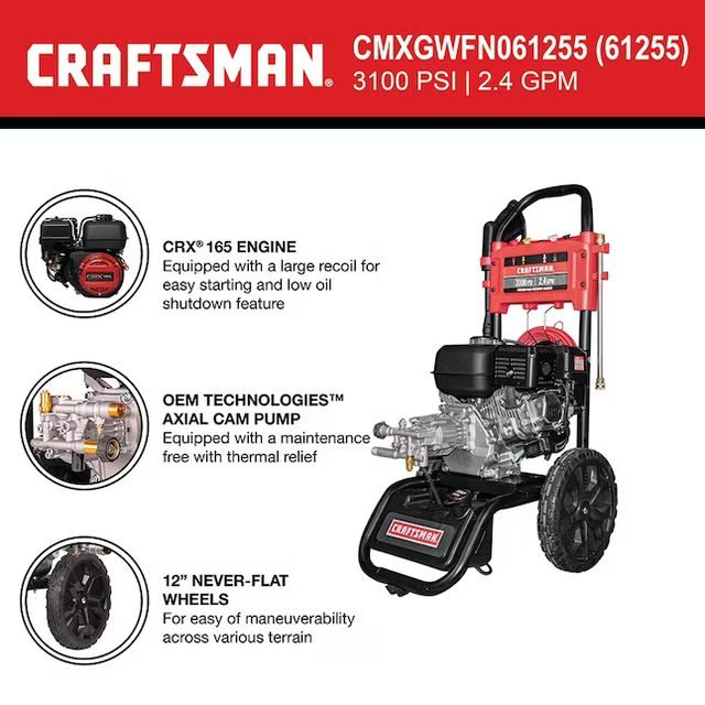 CRAFTSMAN 3100 PSI at 2.4-GPM 3100 PSI 2.4-Gallons Cold Water Gas