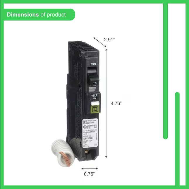 Disyuntor de falla de arco combinado de 1 polo y 15 amperios Square D QO