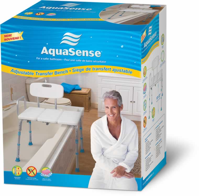 AquaSense Adjustable Bath and Shower Transfer Bench with Reversible Backrest, Off White