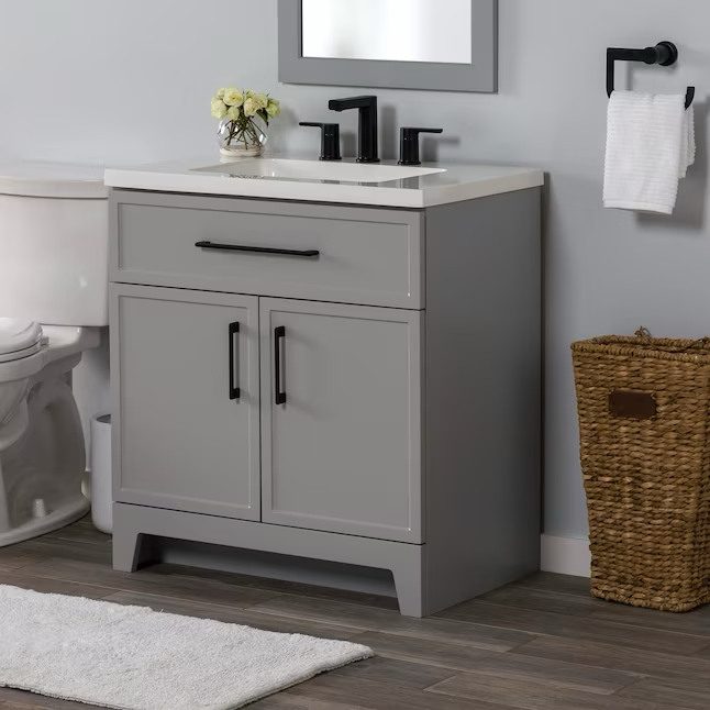 Style Selections Potter 30-in Gray Single Sink Bathroom Vanity with White Cultured Marble Top