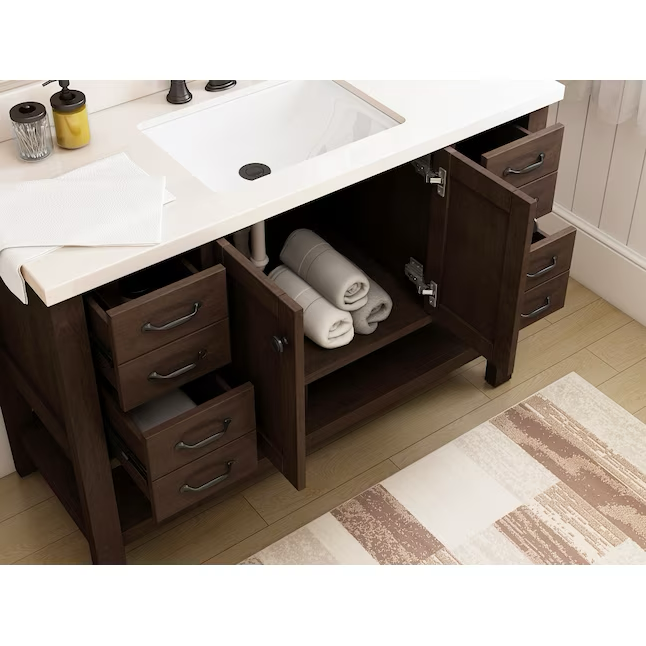 Allen + Roth Kingscote 48-in Espresso Undermount Single Sink Bathroom Vanity with White Engineered Stone Top