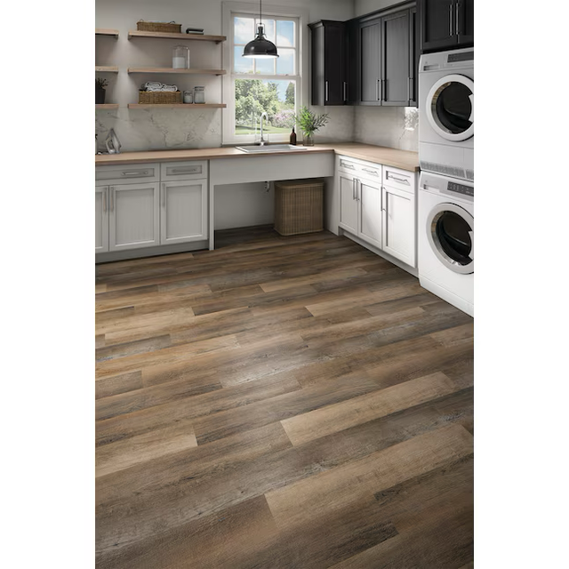 Style Selections Mellbrooke Brown 3-mil x 6-in W x 36-in L Water Resistant Peel and Stick Luxury Vinyl Plank Flooring (21-sq ft/ Carton)