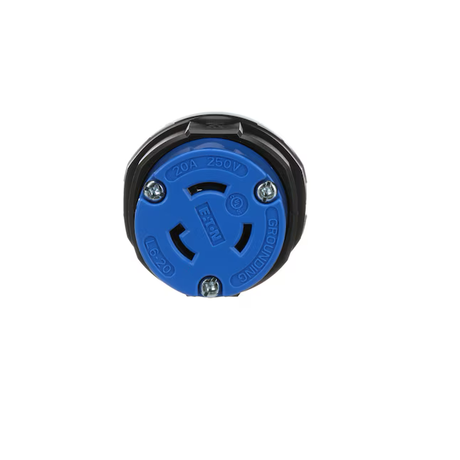 Eaton Arrow Hart Conector de bloqueo industrial de conexión a tierra de 3 cables NEMA L6-20c de 20 amperios y 250 voltios, azul