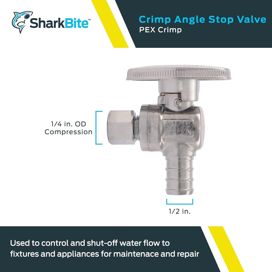 SharkBite 1/2 Zoll x 1/4 Zoll AD Kompressions-Messing-Crimp-Vierteldreh-Winkelanschlag