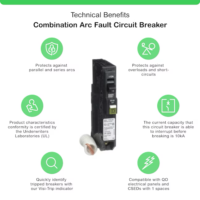 Square D QO 15-Amp 1-Pole Combination Arc Fault Circuit Breaker