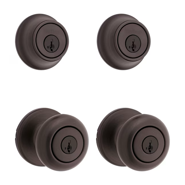 Kwikset Security Cove Venetian Bronze Smartkey Außen-Einzylinder-Riegelschloss, kombinierter Türknauf, Contractor Pack mit antimikrobieller Technologie (2er-Pack)