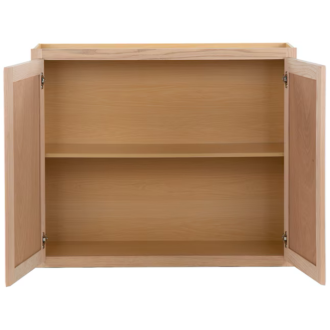 Project Source Gabinete completamente ensamblado con puerta de roble natural sin terminar, 36 pulgadas de ancho x 30 pulgadas de alto x 12 pulgadas de profundidad (estilo de puerta cuadrada de panel plano)