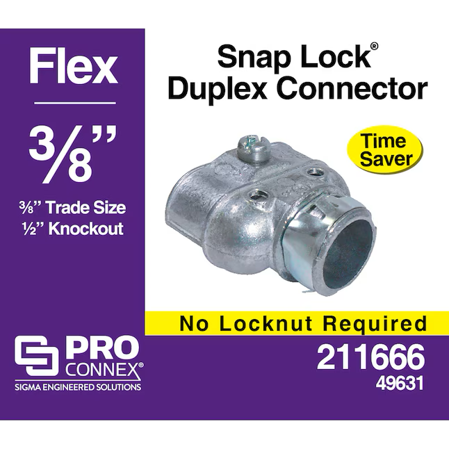 Sigma ProConnex 3/8-in Flexible Die Cast Zinc Duplex Connector Conduit Fittings