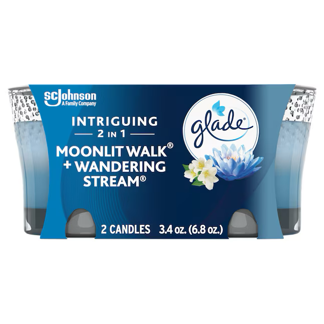 Glade – 2er-Pack Kerzen im Glas mit 1 Docht „Moonlit Walk“ und „Wandering Stream“ in Blau