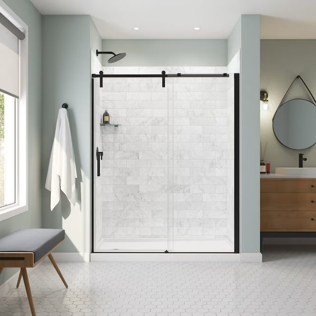 MAAX Outback Matte Black 55-1/4-in to 58-1/2-in W x 70.5-in H Semi-frameless Bypass Sliding Shower Door