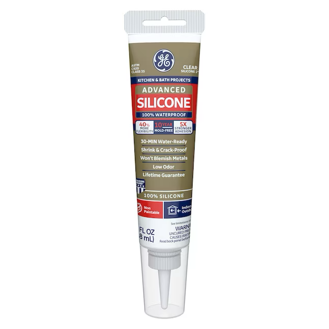 Masilla de silicona transparente GE Advanced Silicone 2 para cocinas, baños, bañeras y azulejos, 2.8 oz