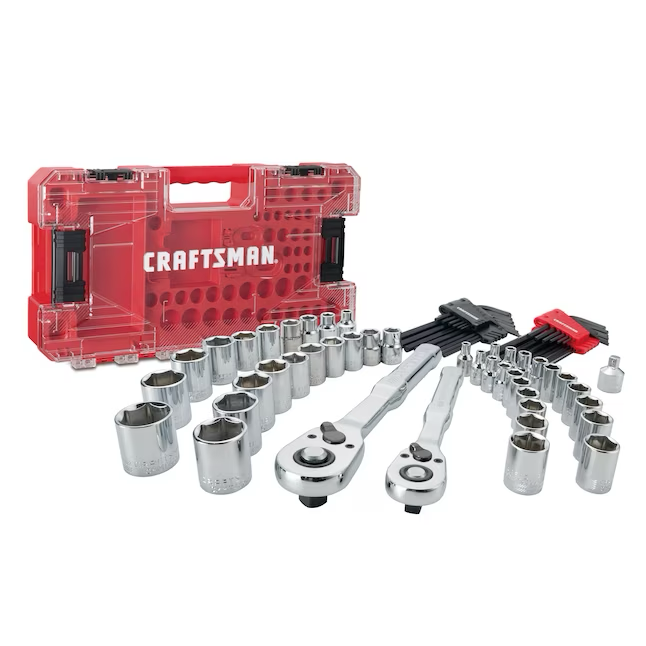 CRAFTSMAN Juego de herramientas mecánicas estándar (SAE) y métricas de cromo pulido de 71 piezas con estuche rígido