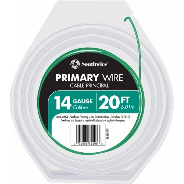 Cable primario Gpt verde trenzado de 20 pies 14 AWG Southwire