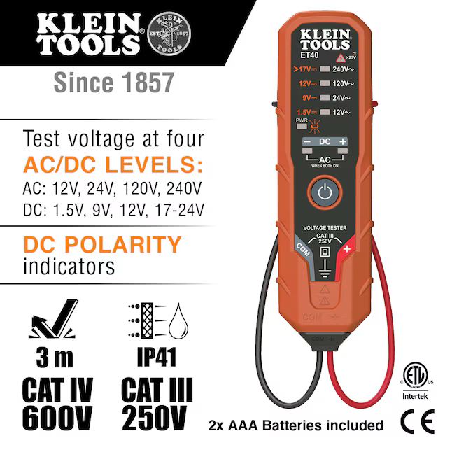 Probadores de voltaje Klein Tools Probador de voltaje con pantalla LED de 240 voltios