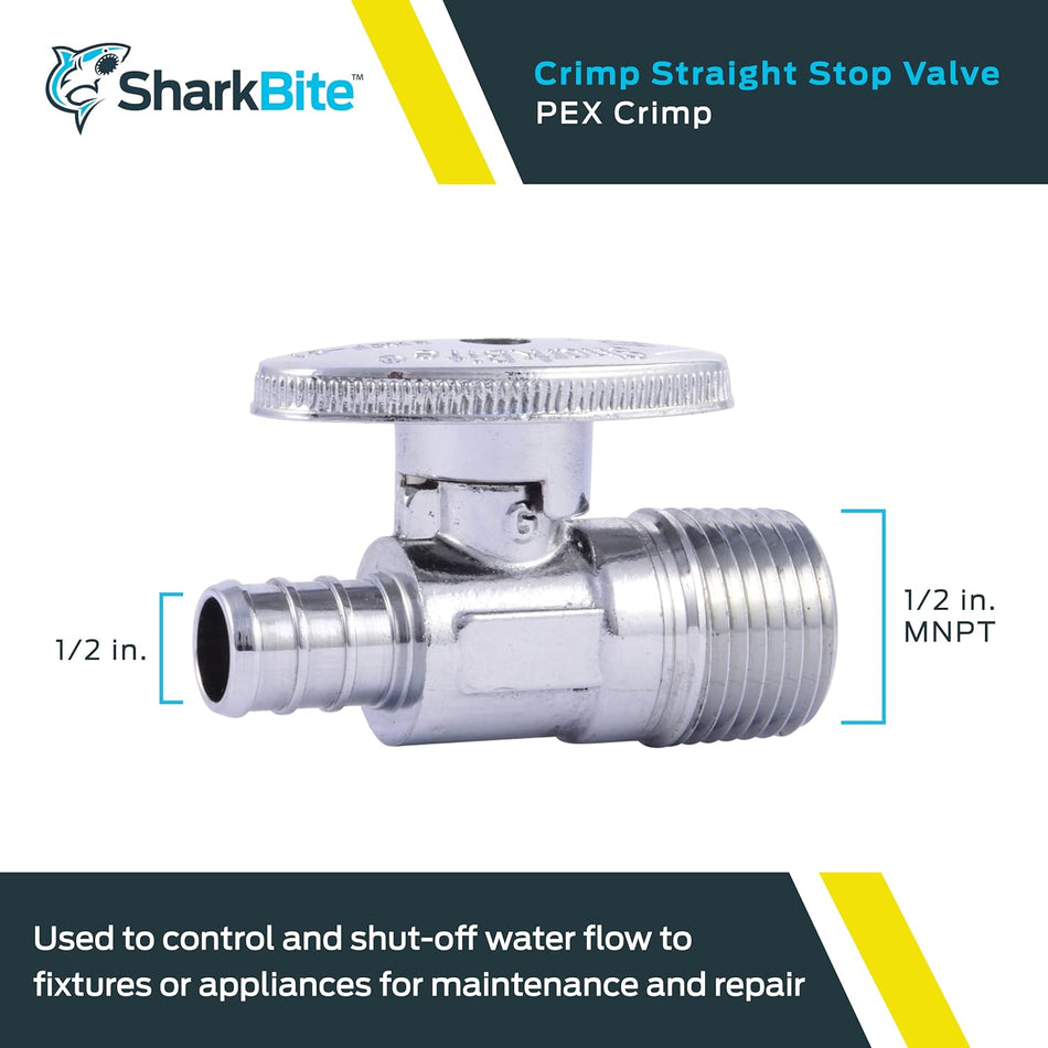 SharkBite 1/2 in. x 1/2 in. MPT Brass Crimp Multi-Turn Straight Stop