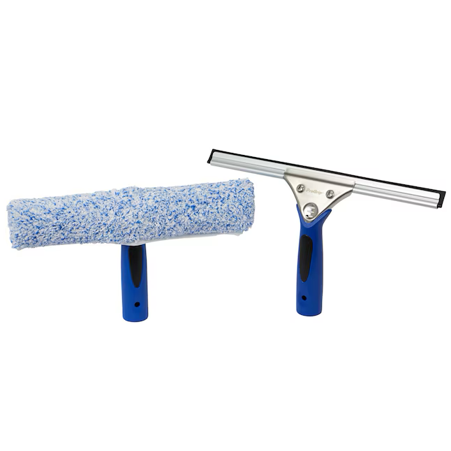 Ettore ProGrip Rubber Window Squeegee - Blue, Single Straight Blade, Click-Lock Handle, Microfiber Washer Sleeve - Long-Lasting Silicone Blade