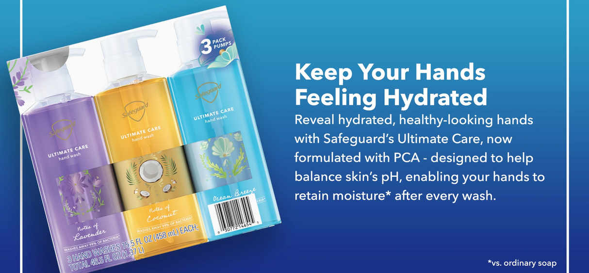Jabón de manos Safeguard Ultimate Care, paquete variado, (15.5 oz., paquete de 3)
