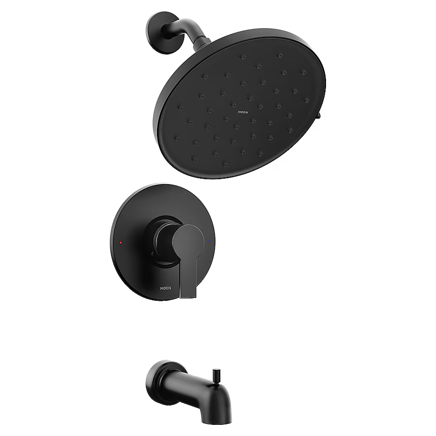 Grifo monomando para bañera y ducha Moen Avri Magnetix, color negro mate, función única, redondo, válvula incluida