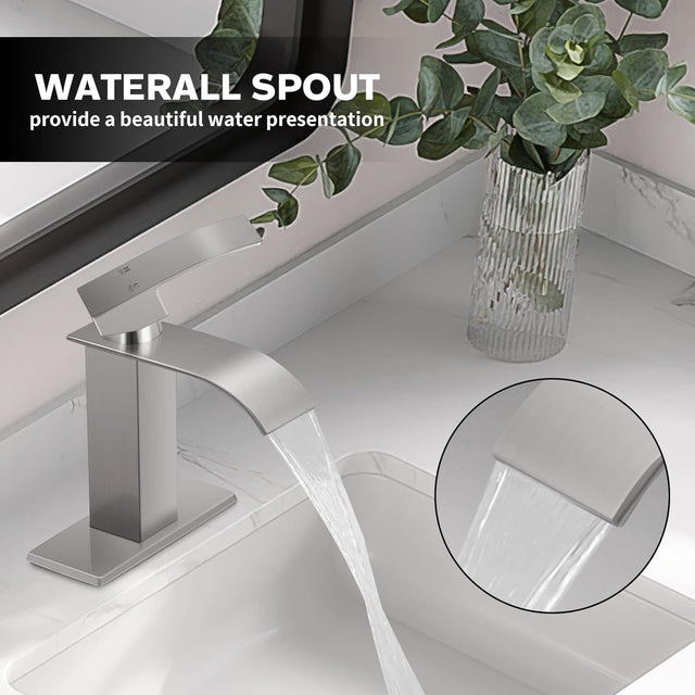 KZH Single Handle Waterfall Bathroom Faucet (Brushed Nickel)