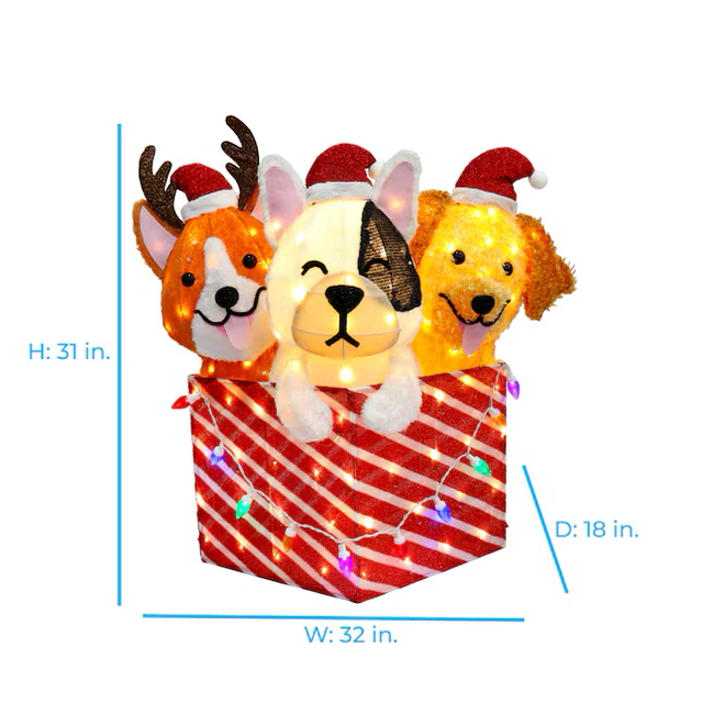 Holiday Living 2.5-ft LED Dogs in Giftbox Decoration