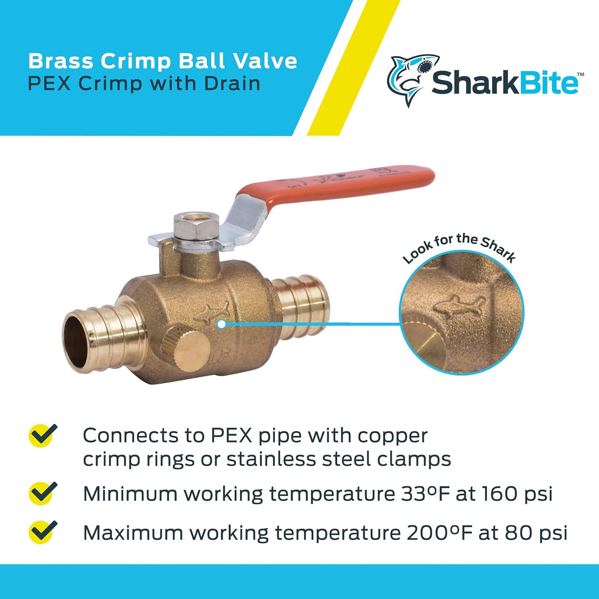 SharkBite 3/4 in. Brass Crimp Ball Valve with Drain / Vent