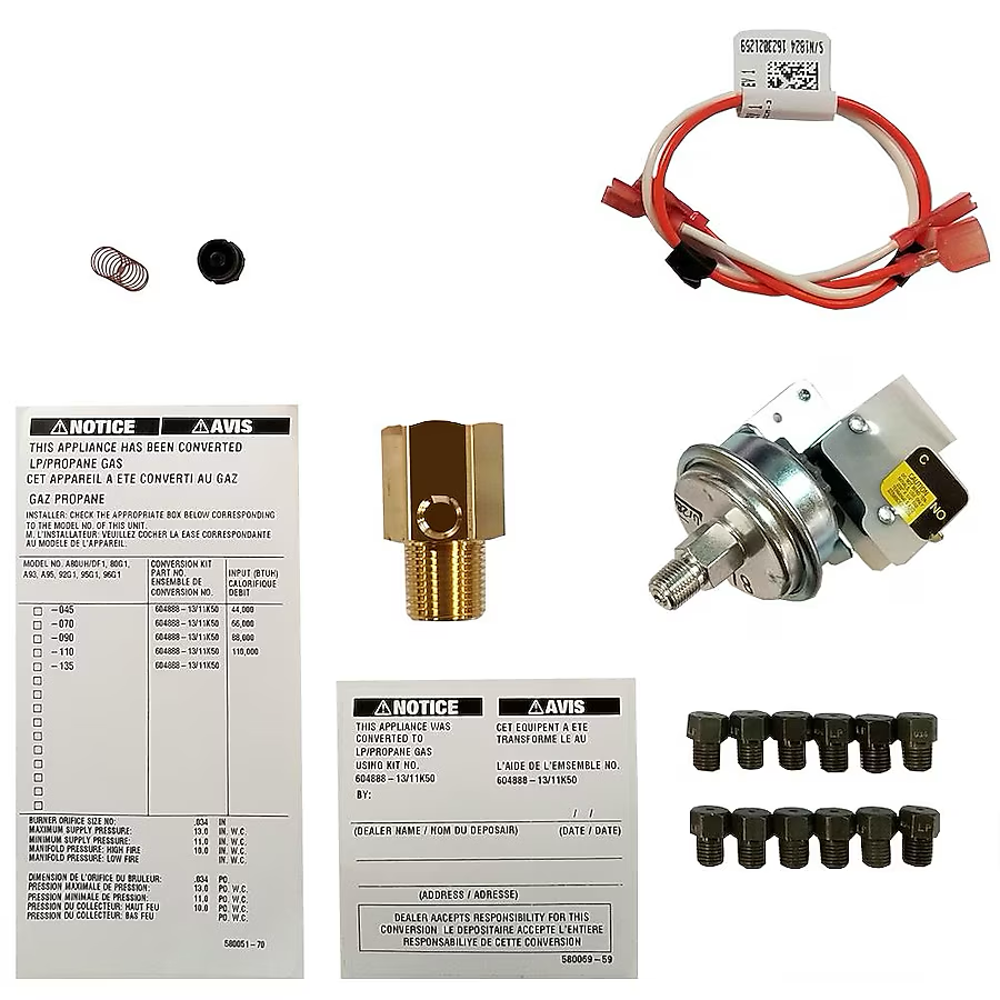 Kit de conversión a gas LP de ROYALTON para hornos de gas de una sola etapa - Comercial/residencial - Varios colores/acabados - Incluye 12 orificios e instrucciones de instalación