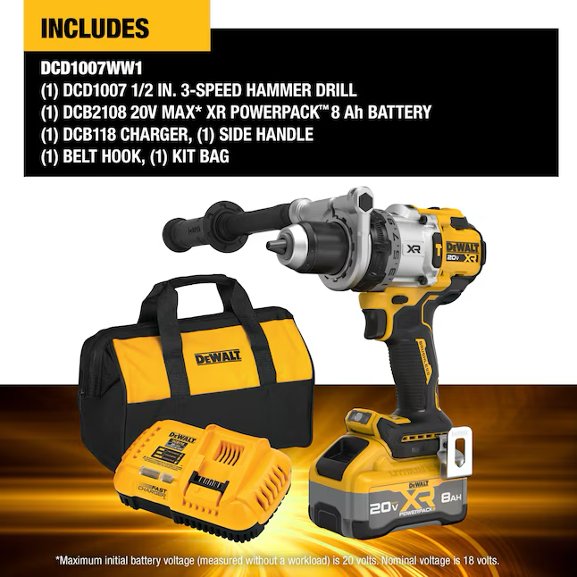 DEWALT XR 1/2 Zoll 20 Volt Max Variabler bürstenloser Akku-Bohrhammer (1 Akku enthalten)