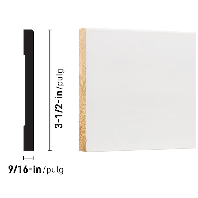 RELIABILT 9/16-in x 3-1/2-in x 12-ft Craftsman Primed Pine 3211 Baseboard Moulding